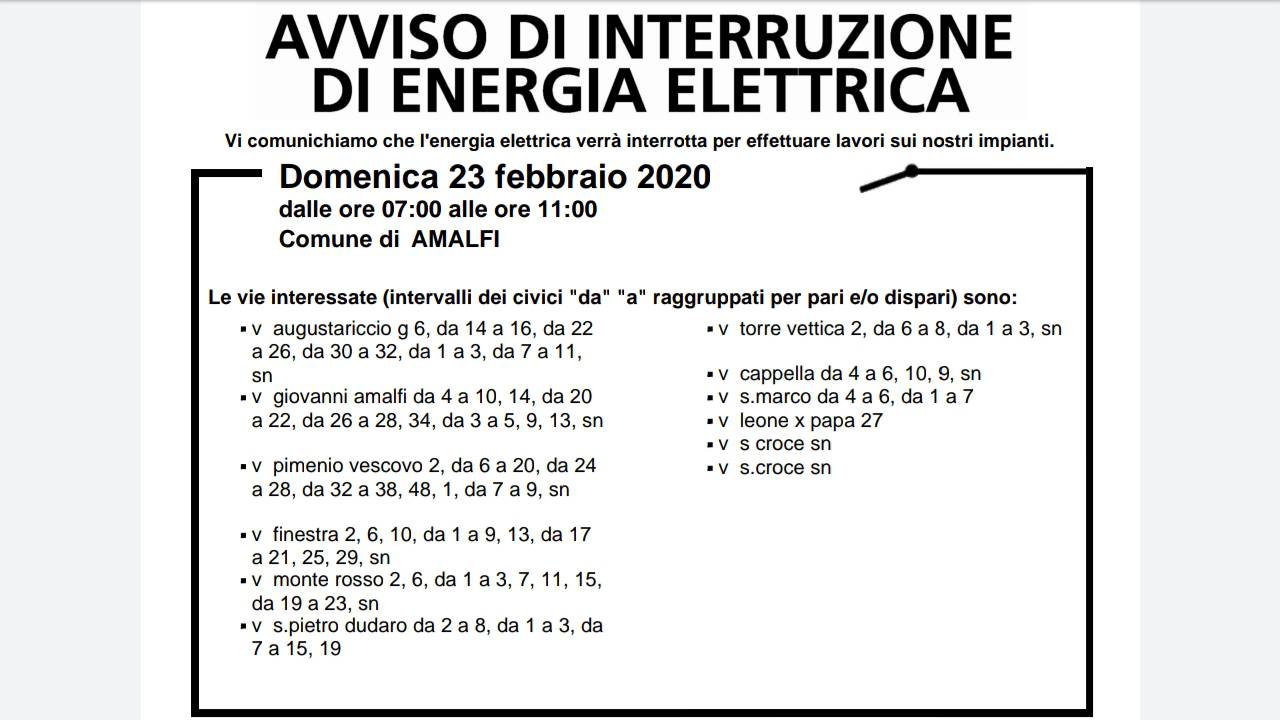 sospensione energia elettrica vettica amalfi