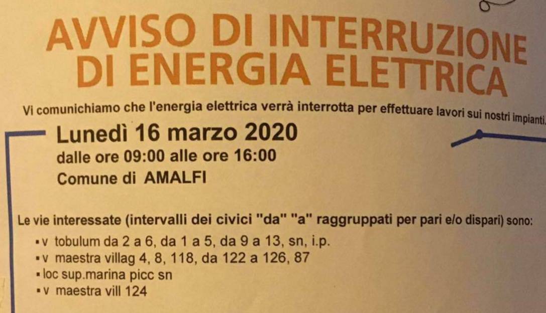 sospensione energia elettrica amalfi