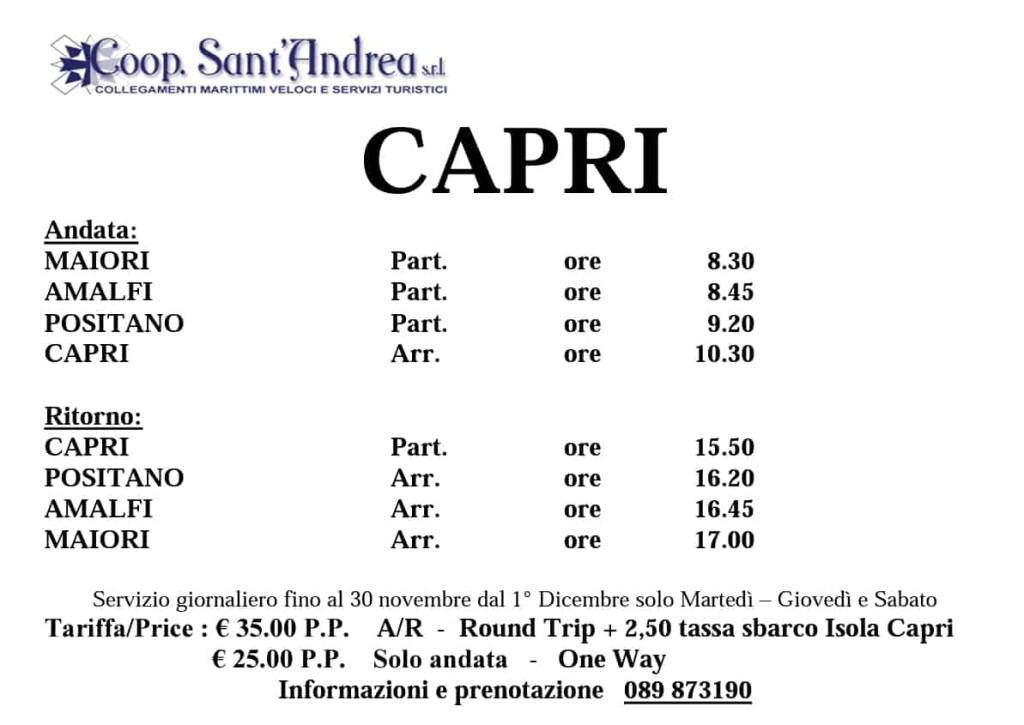 Vie del mare: da oggi gli orari invernali per la linea Maiori – Amalfi – Positano – Capri