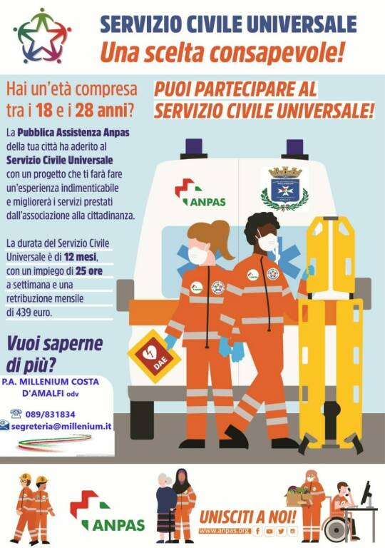 Pubblicato il bando del Servizio Civile 2020, alla P. A. Millenium Costa d'Amalfi sono stati assegnati 6 posti: ecco chi e come potrà presentare domanda