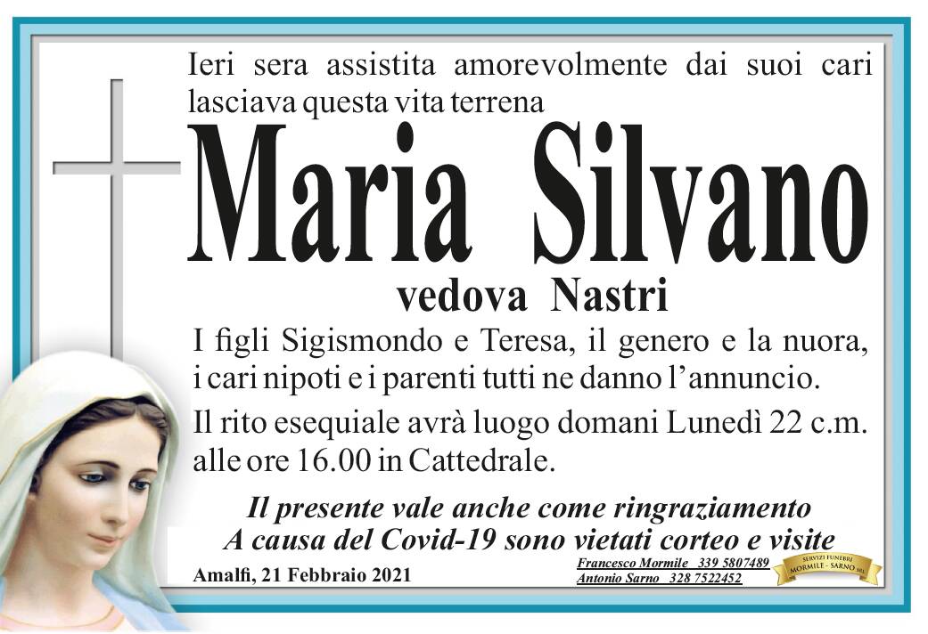 Amalfi in lutto: ci ha lasciati Maria Silvano, vedova Nastri