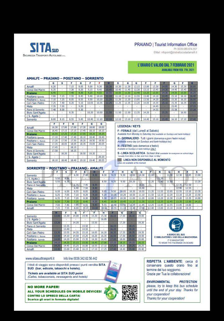 Sita, ecco gli orari in vigore per le tratte Amalfi, Positano, Praiano e Sorrento