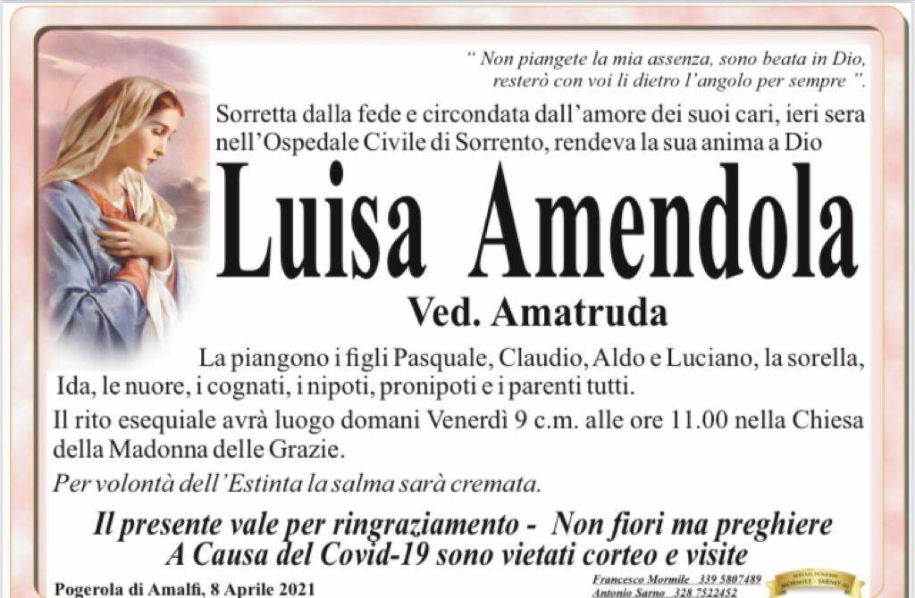 Pogerola di Amalfi piange la scomparsa di Luisa Amendola