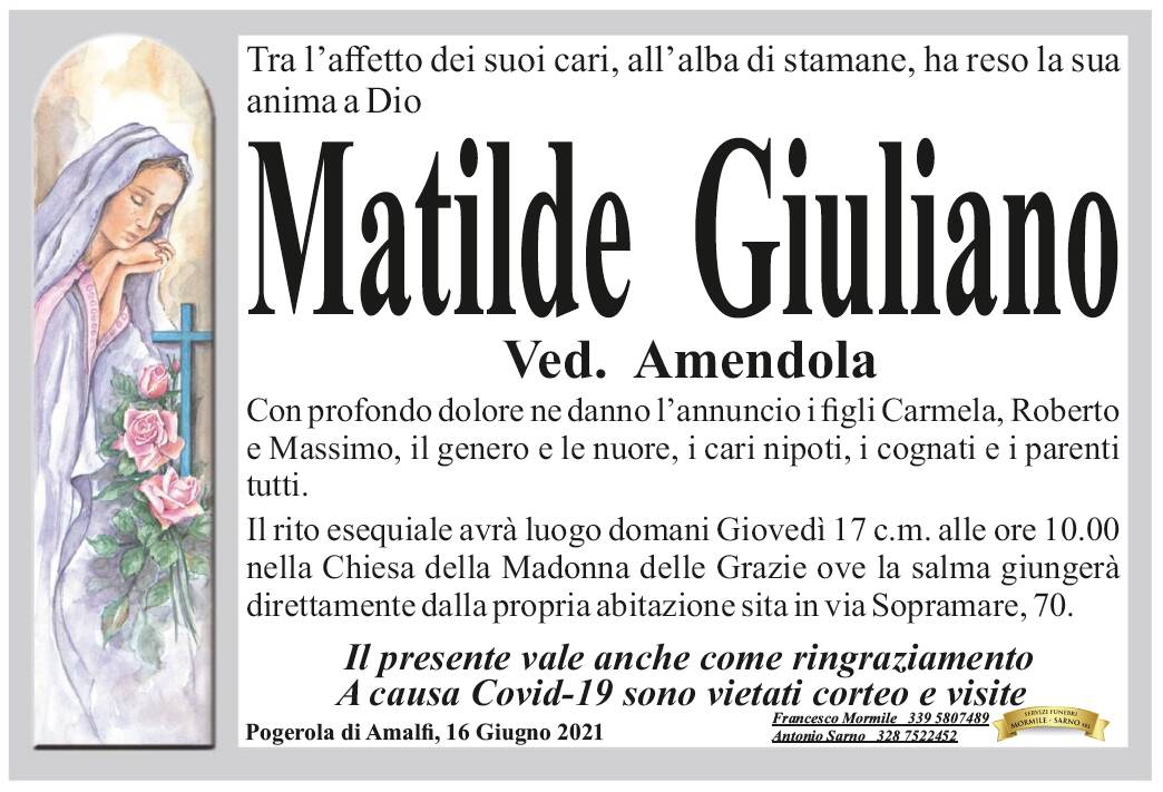 Pogerola di Amalfi in lutto per la scomparsa di Matilde Giuliano, vedova Amendola